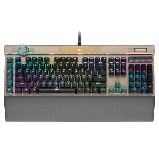 Corsair K100 RGB Optical-Mechanical Gaming Keyboard - Midnight Gold Opx RGB Opticalmechanical Keyswitches - Axon Hyper-Processing Technology for 8X Faster Throughput - 44-Zone RGB Lightedge, USB-C